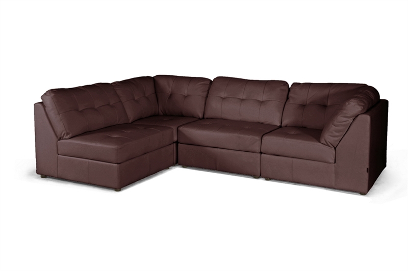 warren brown leather modern modular sectional sofa set