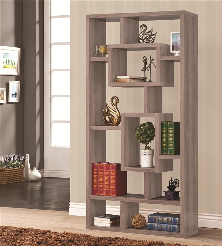 Wall Unit Bookcase in Distressed Grey Finish by Coaster - 800159