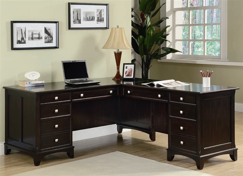 Garson Home Office Executive L-Shaped Desk in Rich Cappuccino Finish by