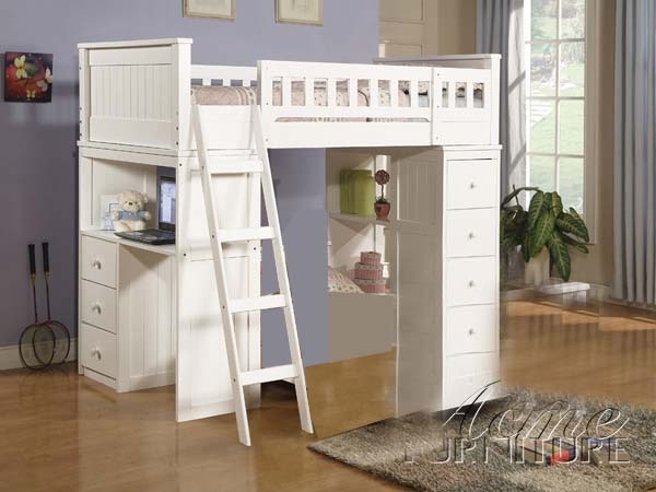 Willoughby White Finish Twin Loft Bed, Acme Furniture Bunk Beds