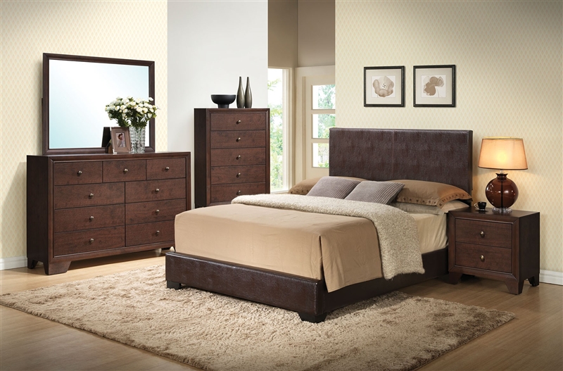 Madison Brown Upholstered Bed 6 Piece Bedroom Set In Espresso Finish By Acme 14370