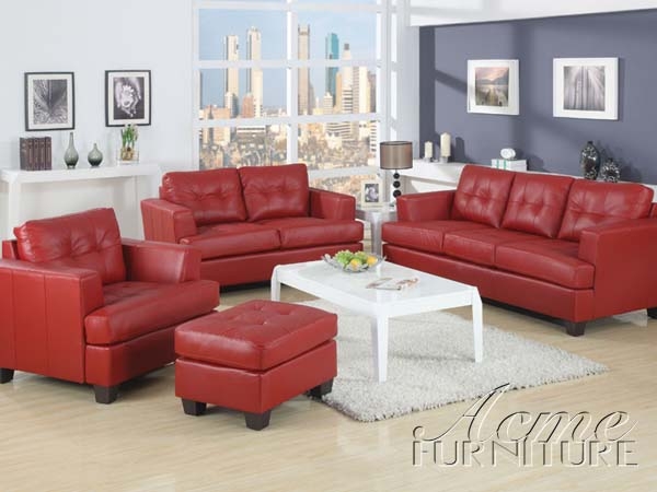 Red Leather 2 Piece Sleeper Sofa Set, Red Leather Sofa Set