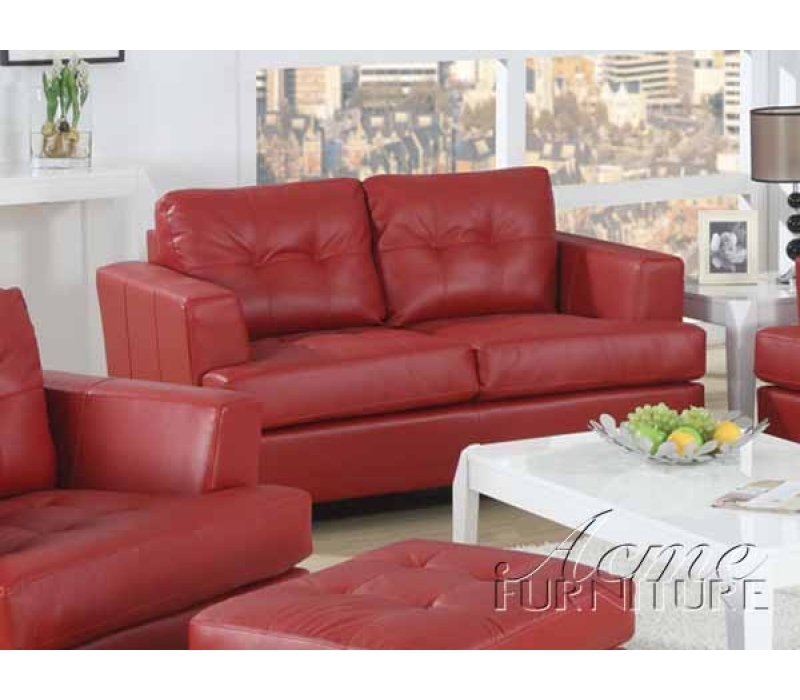 Diamond Red Leather Loveseat By Acme, Red Leather Love Seat
