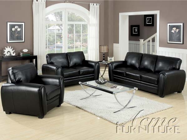 Amber Black Leather 2 Piece Sofa Set By, 2 Piece Living Room Set Leather