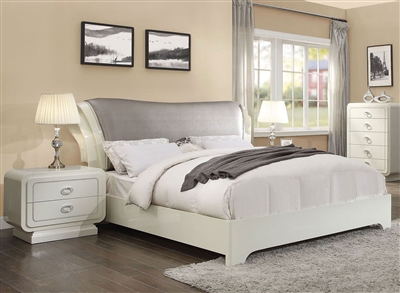 Bellagio Sleigh Bed in Ivory High Gloss Finish by Acme - 20390Q