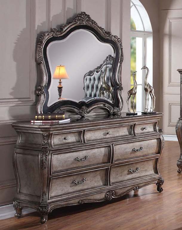 Chantelle 6 Piece Bedroom Set In Antique Silver Finish By Acme 20540