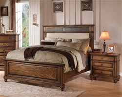 Arielle Panel Upholstered Bed in Oak Finish by Acme - 24440Q