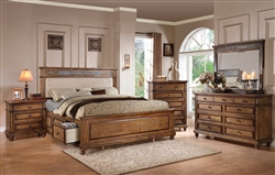 Arielle Storage Upholstered Bed 6 Piece Bedroom Set in Oak Finish by Acme - 24460