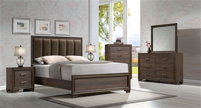 Cyrille Upholstered Bed 6 Piece Bedroom Set in Walnut Finish by Acme - 25850