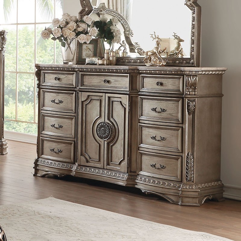 Northville 6 Piece Traditional Bedroom Set with Wooden Tops in