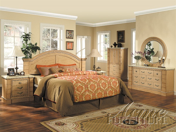 marble top 6 piece mystic bedroom set in maple finishacme - 4020q