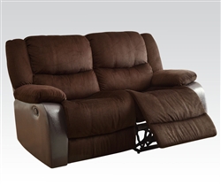 Bernal Two Tone Chocolate Fabric Reclining Loveseat by Acme - 50466