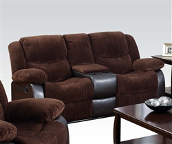 Bernal Two Tone Chocolate Fabric Reclining Console Loveseat by Acme - 50468