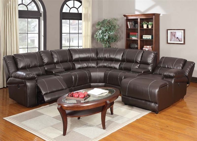 Zanthe Espresso Leather 7 Piece Power, Power Reclining Leather Sectional