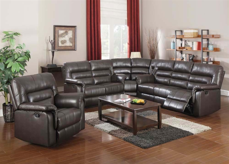 Neon 3 Piece Reclining Sectional In, Dark Brown Leather Recliner Sectional