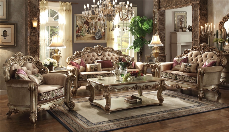 Vendome Victorian Luxury 6pc Living Room Sofa Set in Baroque Gold Patina 