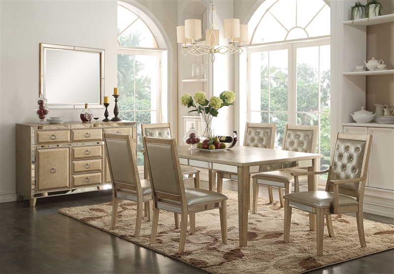 Voeville 7 Piece Dining Set In Antique, Gold Mirrored Dining Table Set