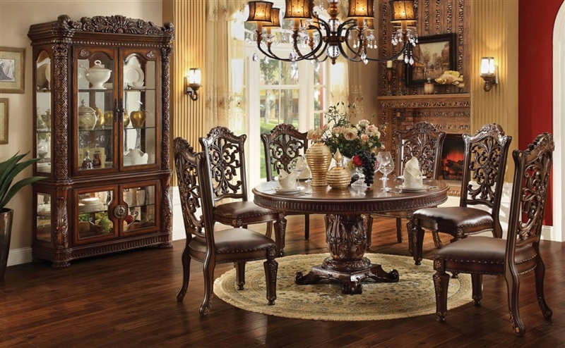 Pedestal Table Dining Set, Cherry Wood Round Dining Room Table And Chairs