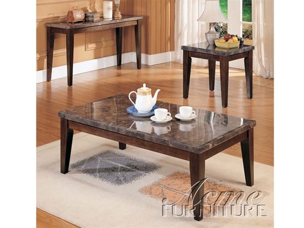 Coffee End Table Set In Espresso Finish, Marble Top Coffee And End Table Set