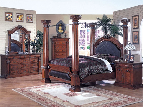 canopy bed 6 piece roman empire bedroom set in cherry finishacme - 9340