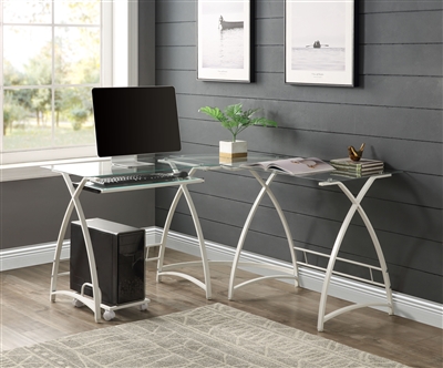 Dazenus Executive Home Office Desk in Clear Glass & White Finish by Acme - 00040