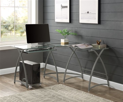 Dazenus Executive Home Office Desk in Clear Glass & Silver Finish by Acme - 00041