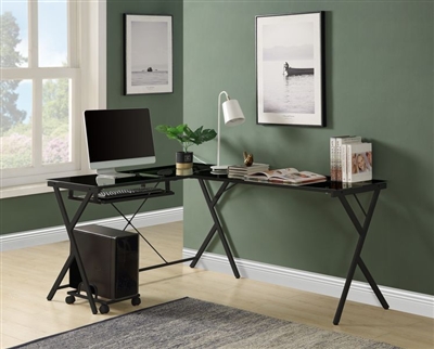 Dazenus Executive Home Office Desk in Black Glass & Black Finish by Acme - 00046
