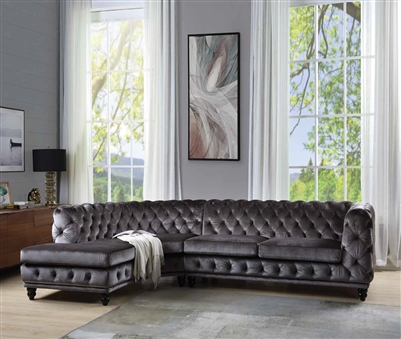 Atesis Sectional Sofa in Dark Gray Velvet Finish by Acme - 00337