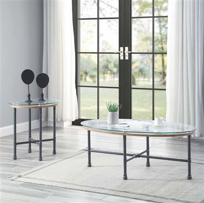 Brantley 3 Piece Occasional Table Set in Clear Glass & Sandy Gray Finish by Acme - 00435-S