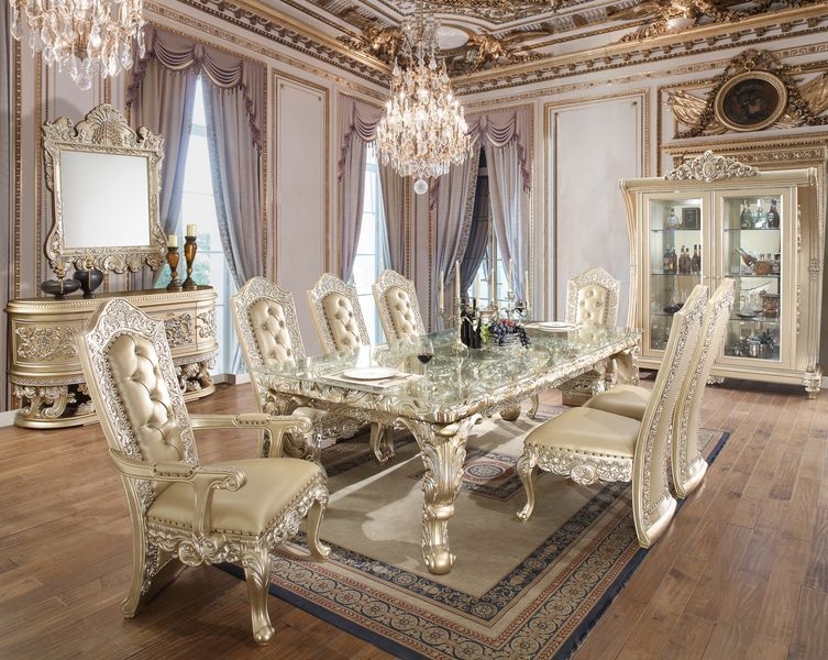 Vatican 7 Piece Dining Room Set in PU Leather, Light Gold