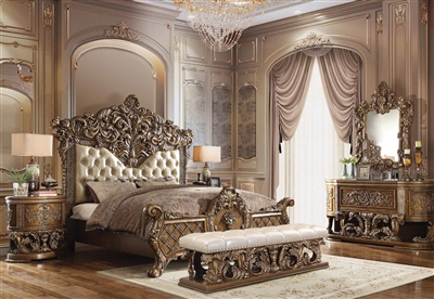 Constantine 6 Piece Bedroom Set in PU Leather, Light Gold, Brown & Gold Finish by Acme - 00471