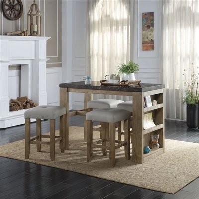 Charnell 5 Piece Counter Height Dining Set in Gray PU & Oak Finish by Acme - 00551