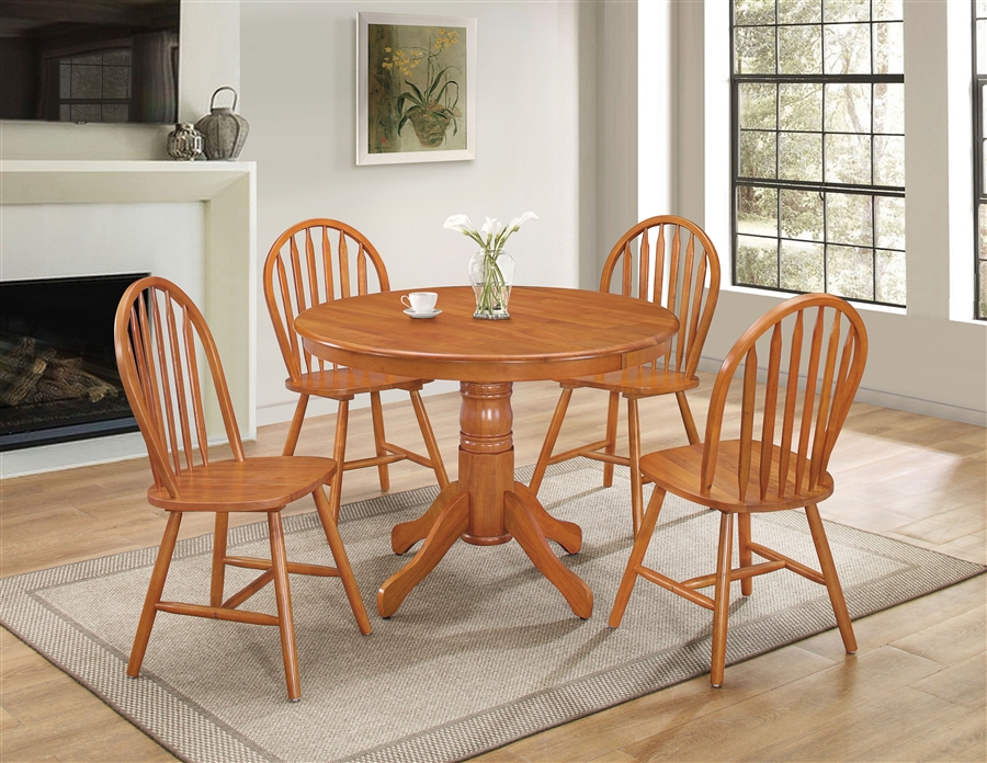 Farmhouse 5 Piece Round Table Dining Room Set in Oak Finish by Acme - 07021