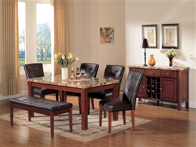 Bologna 7 Piece Dining Room Set in Brown Marble & Brown Cherry Finish by Acme - 07045