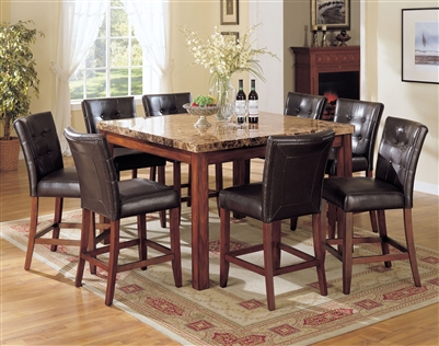 Bologna 7 Piece Counter Height Dining Set in Brown Marble & Brown Cherry Finish by Acme - 07380