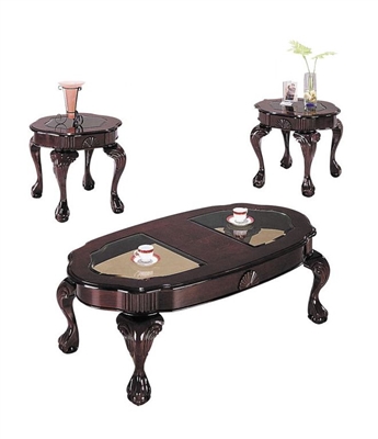 Canebury 3 Piece Occasional Table Set in Cherry & Smoky Glass Finish by Acme - 08195-S
