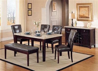 Britney 7 Piece Dining Room Set in White Marble & Walnut Finish by Acme - 17058-07054