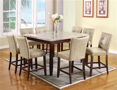 Britney 7 Piece Counter Height Dining Set in White Marble & Walnut Finish Finish by Acme - 17059-67055