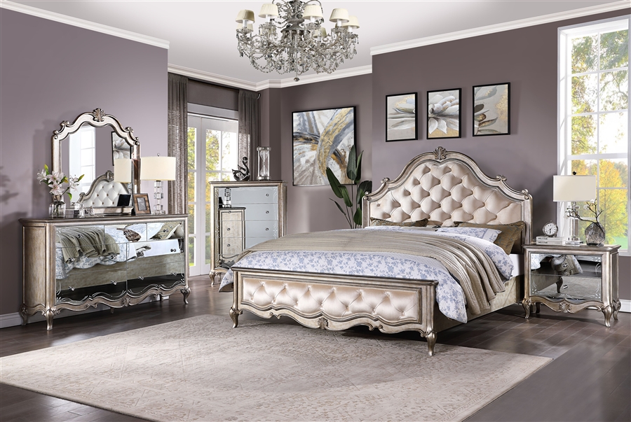 ACME Furniture インダストリアル 正方形 Esteban 6 Piece Bedroom Set in Champagne Finish by Acme - 22200