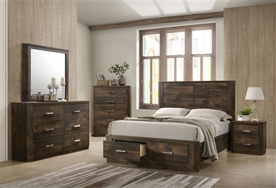 Elettra 6 Piece Bedroom Set w/ Storage in Rustic Walnut Finish by Acme - 24200