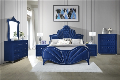 Dante 6 Piece Bedroom Set in Blue Velvet Finish by Acme - 24220
