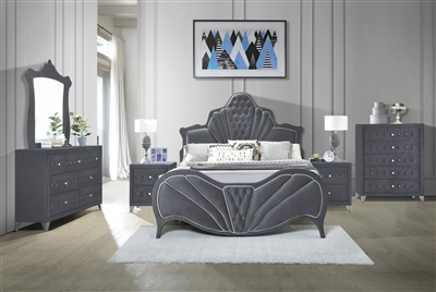 Dante 6 Piece Bedroom Set in Gray Velvet Finish by Acme - 24230