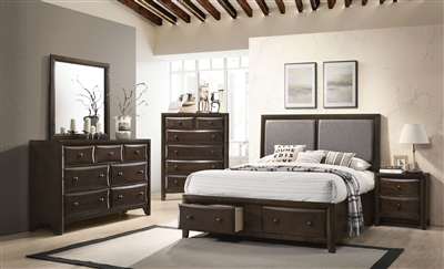 Brenta 6 Piece Bedroom Set in Fabric & Walnut Finish by Acme - 26670