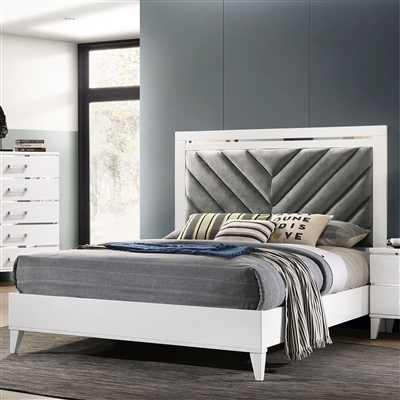 Chelsie Bed in Gray Fabric & White Finish by Acme - 27390Q