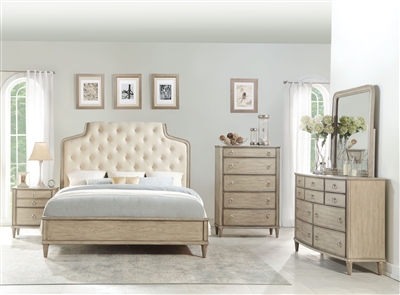 Wynsor 6 Piece Bedroom Set in Fabric & Antique Champagne Finish by Acme - 27530