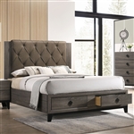 Avantika Bed w/ Storage in Fabric & Rustic Gray Oak Finish by Acme - 27670Q