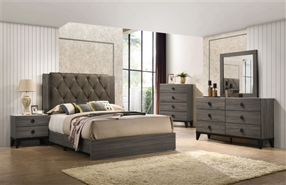 Avantika 6 Piece Bedroom Set in Fabric & Rustic Gray Oak Finish by Acme - 27680