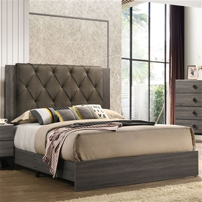 Avantika Bed in Fabric & Rustic Gray Oak Finish by Acme - 27680Q