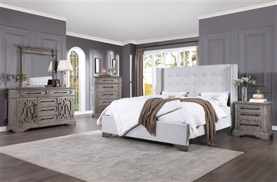Artesia 6 Piece Bedroom Set in Tan Fabric & Salvaged Natural Finish by Acme - 27700