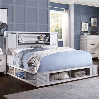 Aromas Bed w/ Bookcase Storage in White Oak Finish by Acme - 28120Q